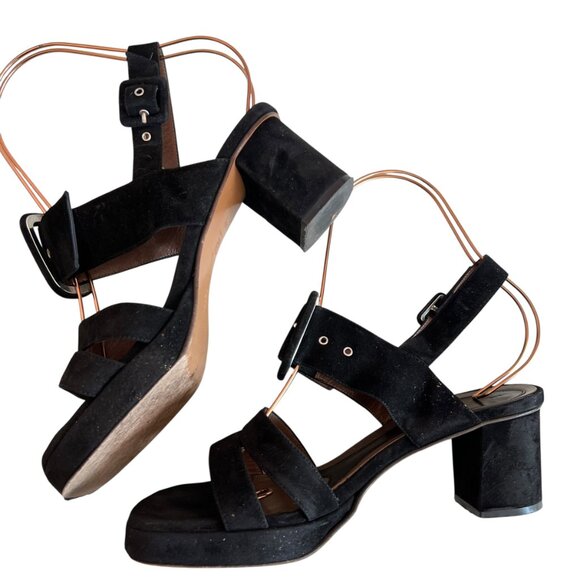 Marni high heel sandals black suede square toe IT 40 buckles grommets platform - Picture 6 of 12